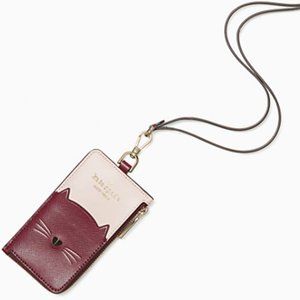 Kate Spade New York Cat Lanyard Pink Meow Cat Credit Card Case Multi Authentic♥️